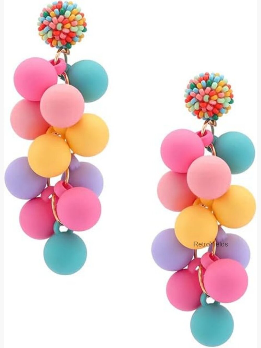 Acrylic Ball Beaded Drop Dangle Earrings, Handmade Geometric Jewelry Gift